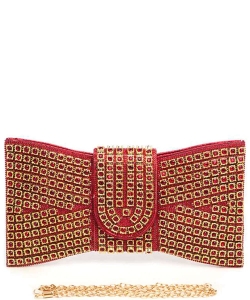 Rhinestone Studded Bowtie Iconic Clutch Bag XS808 RED